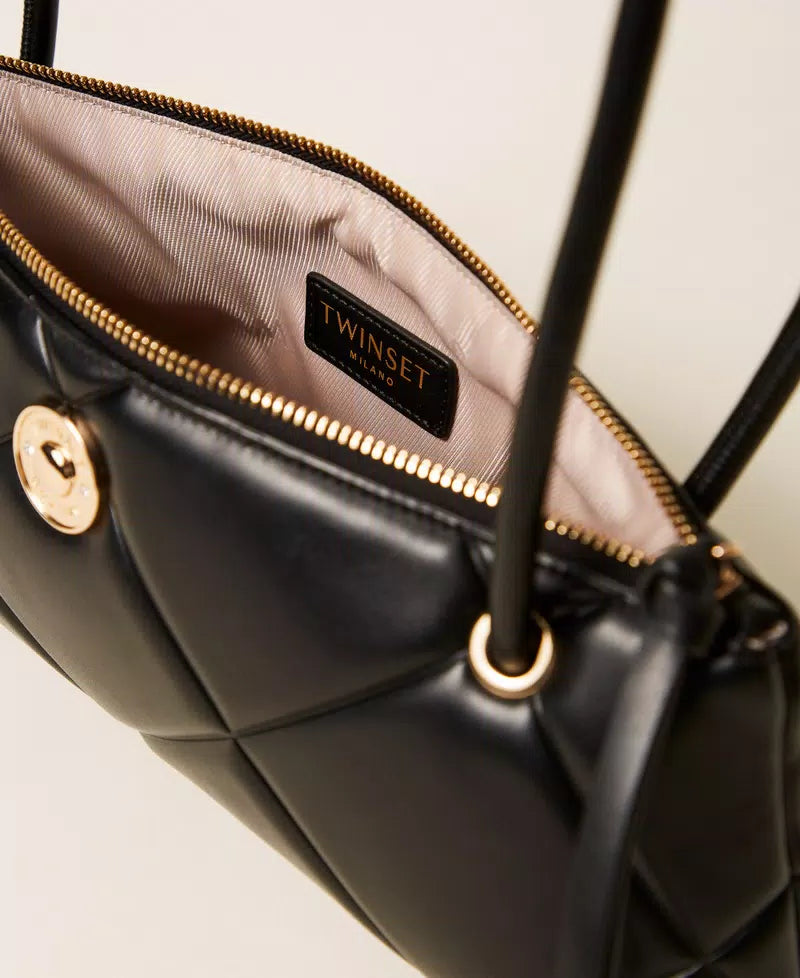 Borsa bauletto quilted con logo - Nero
