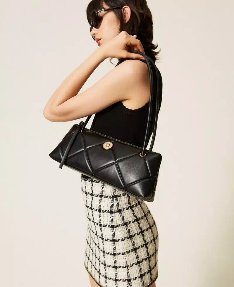 Borsa bauletto quilted con logo - Nero