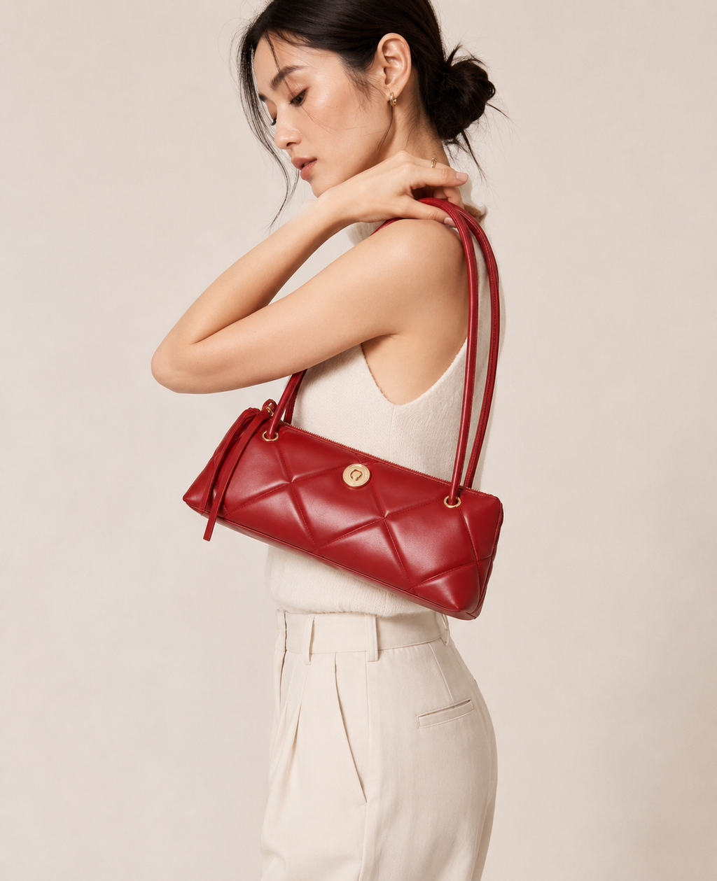 Borsa bauletto quilted con logo - Rosso